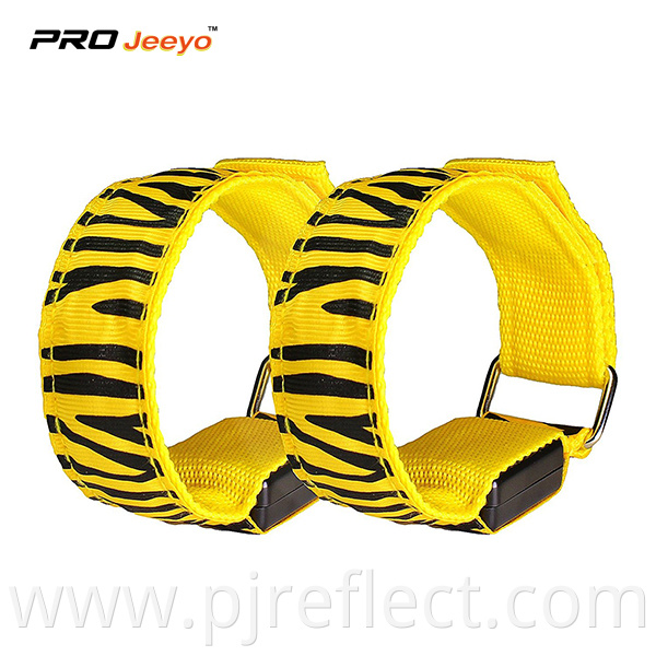 Reflective Led Light Yellow Zebra Print Webbing Armband Wb Mbw003